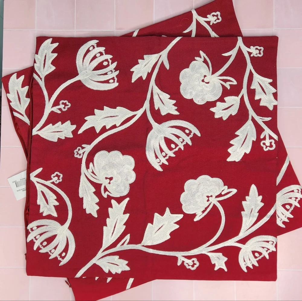 Ballard Tabitha Crewel Embroidered Floral Pillow Cover Set